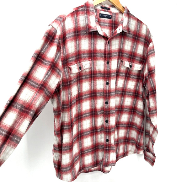 Lucky Brand Shirt Mens XXL Flannel Red White Plaid Classic Fit Button Up Cotton - Picture 3 of 9